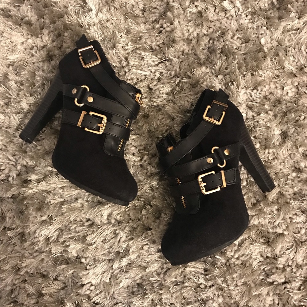 Guess zip front buckle booties